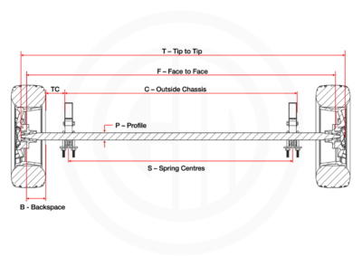 Couplemate custom trailer/caravan axle drawing with required measurements