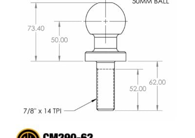 CM290-62 Engineering Drawing 50mm Tow Ball Standard Australian Made Couplemate