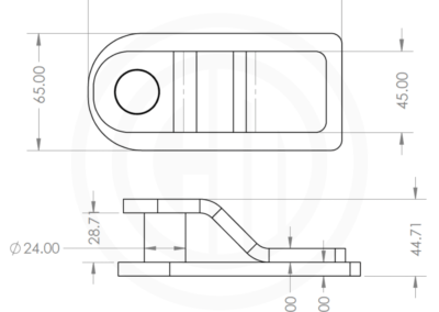 CM551-3 safety chain holder wireframe drawing with measurements for installers