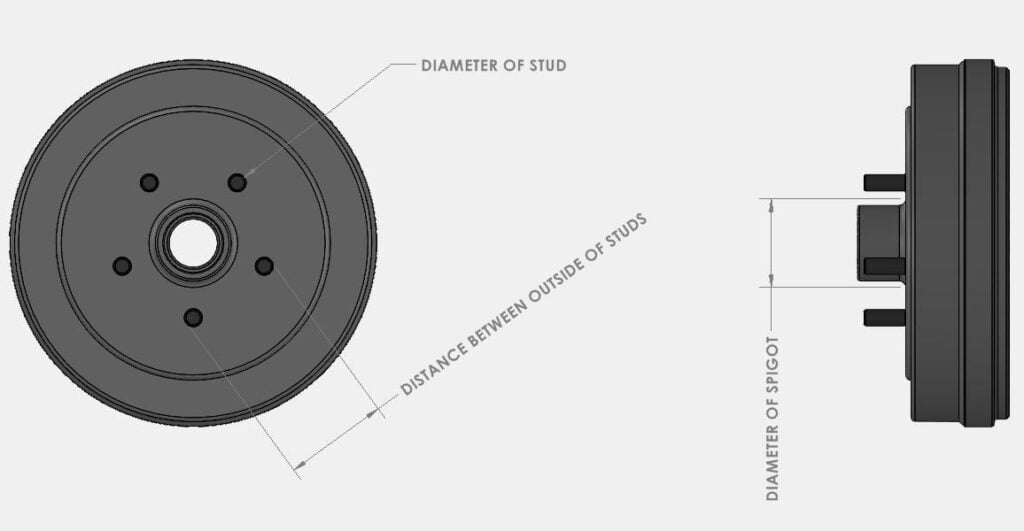 Diagram schematic on wheel hub drum for trailers and caravans for finding spare replacement parts