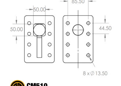 Engineering drawing of the CM510 Pintle Tow Bar Adaptor Arm (Fabricated)