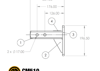 Engineering drawing of the CM510 Pintle Tow Bar Adaptor Arm (Fabricated)